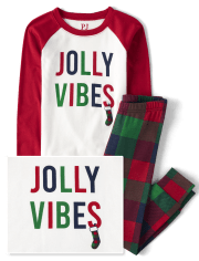 Unisex Kids Matching Family Jolly Vibes Snug Fit Cotton Pajamas