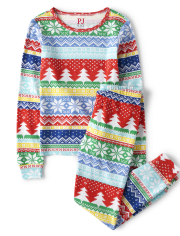 Pijama familiar de algodón con corte ceñido Fairisle, unisex, para niños