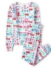 Girls Mommy And Me Christmas Words Snug Fit Cotton Pajamas