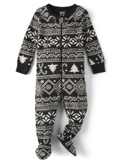 Pyjama une pièce en coton à pieds assorti pour bébé et tout-petit, motif canne de Noël et jacquard, coupe ajustée.