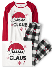 Womens Matching Family Mama Claus Cotton And Fleece Pajamas