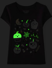 Baby And Toddler Girls Glow Halloween Doodle Graphic Tee
