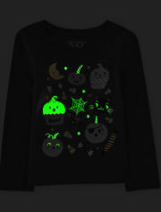 Baby And Toddler Girls Glow Halloween Doodle Graphic Tee