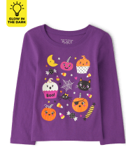 Baby And Toddler Girls Glow Halloween Doodle Graphic Tee