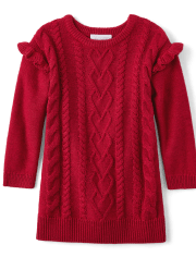 Vestido estilo suéter con volantes y tejido de ochos para bebés y niñas pequeñas