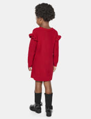 Vestido estilo suéter con volantes y tejido de ochos para bebés y niñas pequeñas