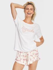 Womens Bridal Ruffle Satin Pajama Shorts