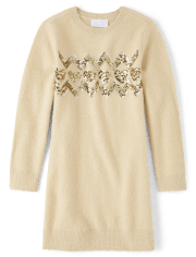 Girls Sequin Heart Sweater Dress