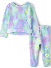 Toddler Girls Rainbow Tie Dye Fleece 2-Piece Outfit Set