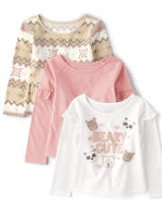 Pack de 3 camisetas con osito para niñas pequeñas