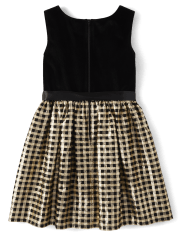 Girls Gingham Velour Fit And Flare Dress