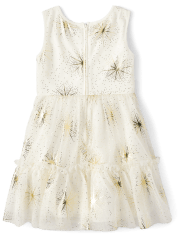 Vestido escalonado de malla con estrellas metalizadas para niñas