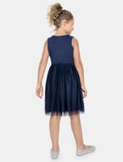 Girls Sequin Mesh Fit And Flare Dress