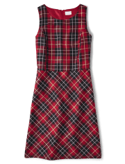 Womens Matching Family Plaid Satin A-Line Dress