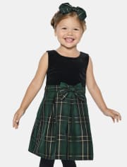 Toddler Girls Matching Family Plaid Velour Fit And Flare Dress