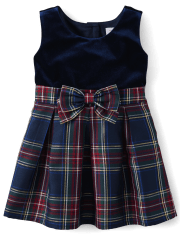 Toddler Girls Matching Family Plaid Velour Fit And Flare Dress
