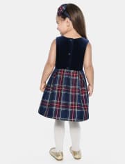 Toddler Girls Matching Family Plaid Velour Fit And Flare Dress