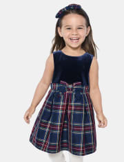 Toddler Girls Matching Family Plaid Velour Fit And Flare Dress