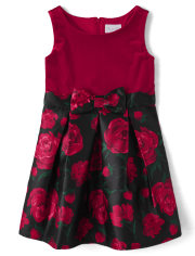 Girls Floral Velour Fit And Flare Dress