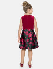 Girls Floral Velour Fit And Flare Dress