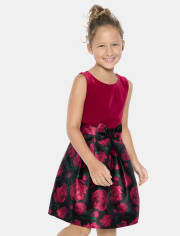 Girls Floral Velour Fit And Flare Dress