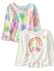 Toddler Girls Rainbow Tie Dye Boxy Top 2-Pack
