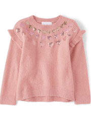 Toddler Girls Sequin Heart Sweater