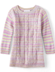 Baby And Toddler Girls Rainbow Striped Cable Knit Sweater Dress