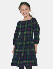 Girls Matching Family Plaid Flannel Tiered Dress