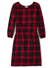 Womens Matching Family Buffalo Plaid Flannel Shirt Dress