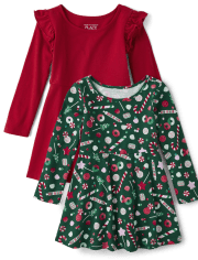 Paquete de 2 vestidos skater navideños para niñas pequeñas