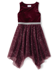 Girls Glitter Mesh Hanky Hem Dress