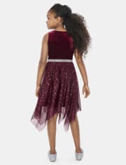 Girls Glitter Mesh Hanky Hem Dress