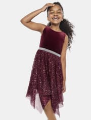 Girls Glitter Mesh Hanky Hem Dress