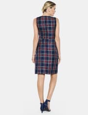 Womens Matching Family Plaid Satin A-Line Dress