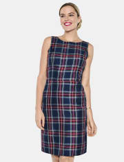 Womens Matching Family Plaid Satin A-Line Dress