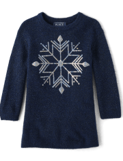 Baby And Toddler Girls Sequin Snowflake Sweater Dress