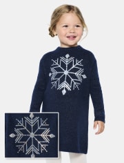 Baby And Toddler Girls Sequin Snowflake Sweater Dress