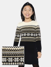 Girls Snowflake Fairisle Sweater Dress