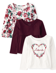 Toddler Girls Floral Empire Babydoll Top 3-Pack