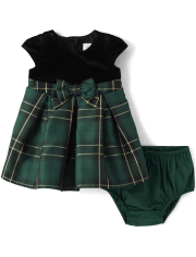 Baby Girls Matching Family Plaid Velour Fit And Flare Dress