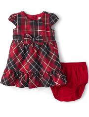 Baby Girls Matching Family Plaid Satin Tiered Fit And Flare Dress