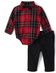 Baby Boys Matching Family Plaid Poplin 2-Piece Outfit Set