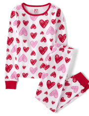Pijama de algodón ajustado con forma de corazón para niñas