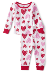 Pijamas de algodón ajustados con forma de corazón para bebés y niñas pequeñas