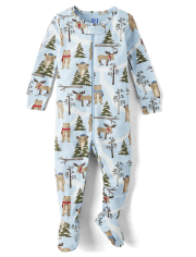 Pyjama une pièce unisexe avec pieds en coton, coupe ajustée, ours pour bébés et tout-petits