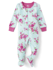 Baby And Toddler Girls Floral Snug Fit Cotton Footed One Piece Pajamas
