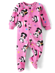 Pijamas de una pieza con patas de forro polar Panda para bebés y niñas pequeñas
