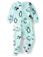 Baby And Toddler Girls Penguin Fleece Footed One Piece Pajamas