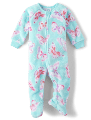 Baby And Toddler Girls Butterly Fleece Footed One Piece Pajamas